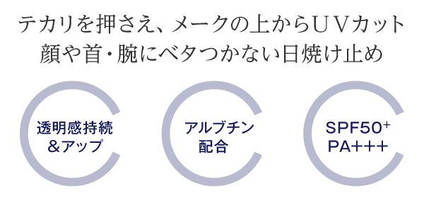 テカリを押さえ、メークの上からＵＶカット、顔や首・腕にベタつかない日焼け止め